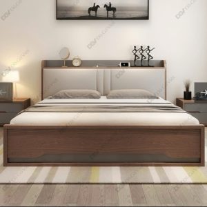 Giường Ngủ Hộp Hiện Đại Màu Nâu Có Nệm Đầu Giường